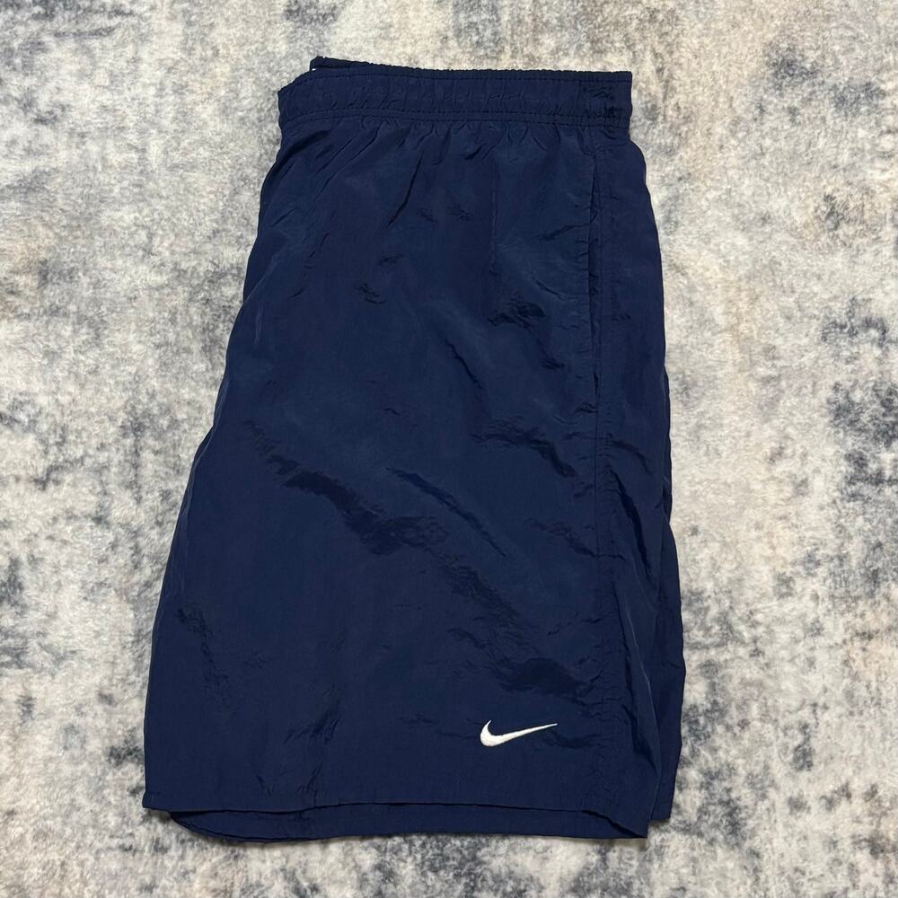 Vintage Nike Swim Trunks Mens Medium Navy Blue Nylon Lined Shorts